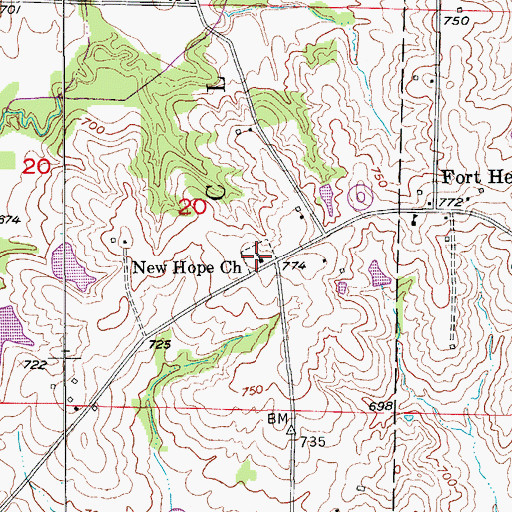 Topographic Map of New Hope Church, MO