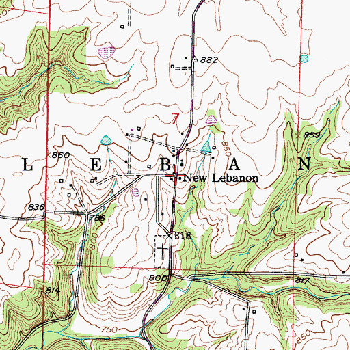 Topographic Map of New Lebanon, MO