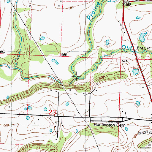Topographic Map of Old Prairie Creek, AR
