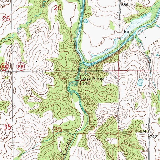 Topographic Map of Oak Ridge Church, MO
