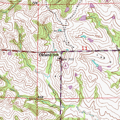 Topographic Map of Okland School (historical), MO