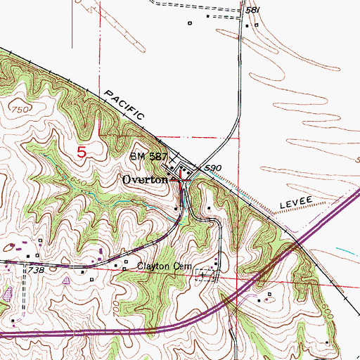 Topographic Map of Overton, MO