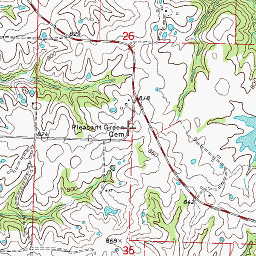 Topographic Map of Pleasant Green Cemetery, MO