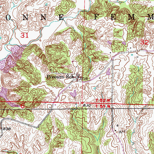 Topographic Map of Possum School (historical), MO