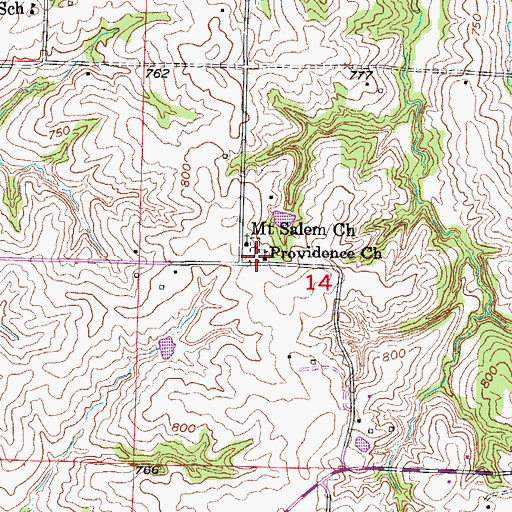 Topographic Map of Providence Church, MO