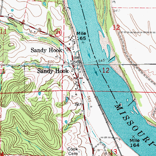 Topographic Map of Sandy Hook, MO