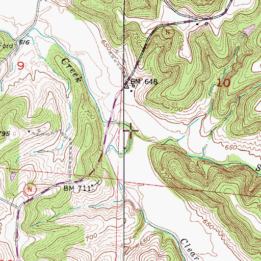 Topographic Map of Skull Creek, MO
