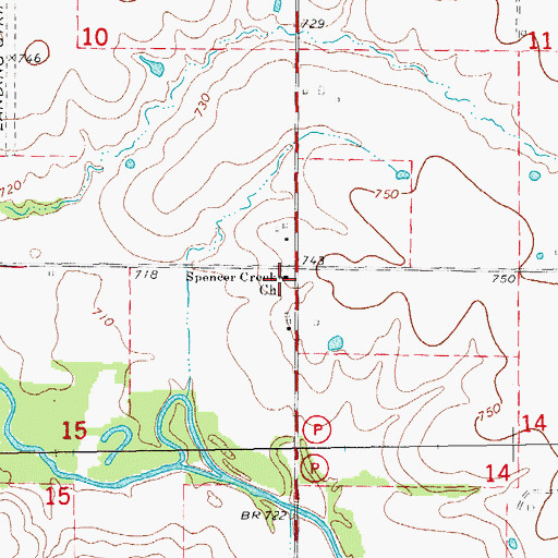 Topographic Map of Spencer Creek Church, MO