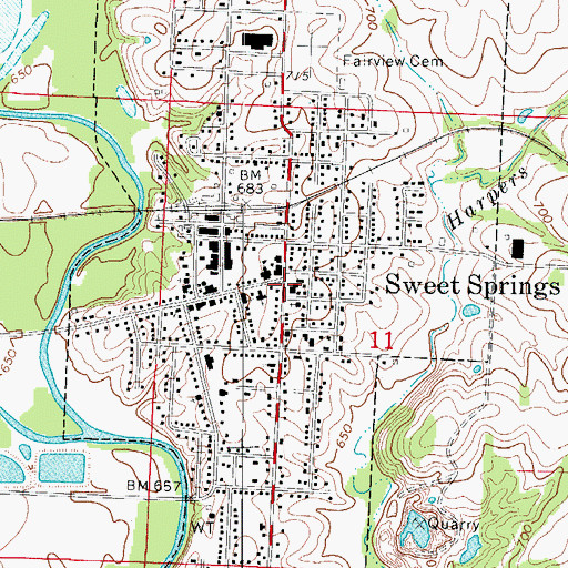Topographic Map of Sweet Springs, MO