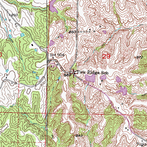 Topographic Map of Tick Ridge School (historical), MO