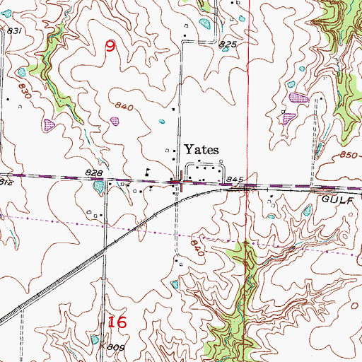 Topographic Map of Yates, MO