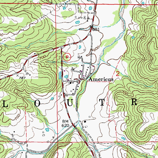 Topographic Map of Americus, MO