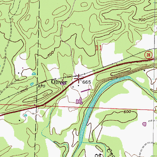 Topographic Map of Oliver, AR