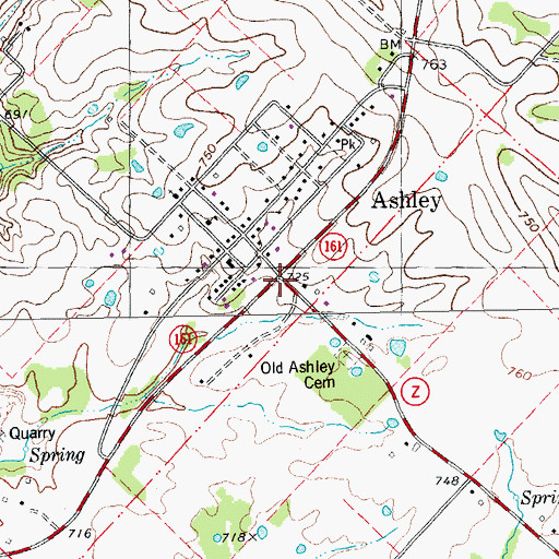 Topographic Map of Ashley, MO