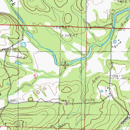 Topographic Map of Oliver Branch, AR