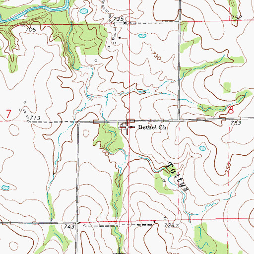 Topographic Map of Bethel Church, MO