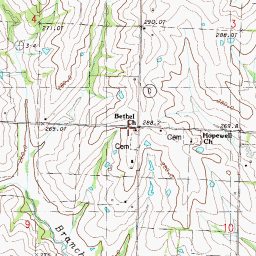 Topographic Map of Bethel Church, MO