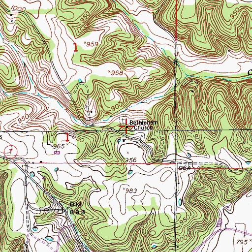 Topographic Map of Bethlehem Church, MO
