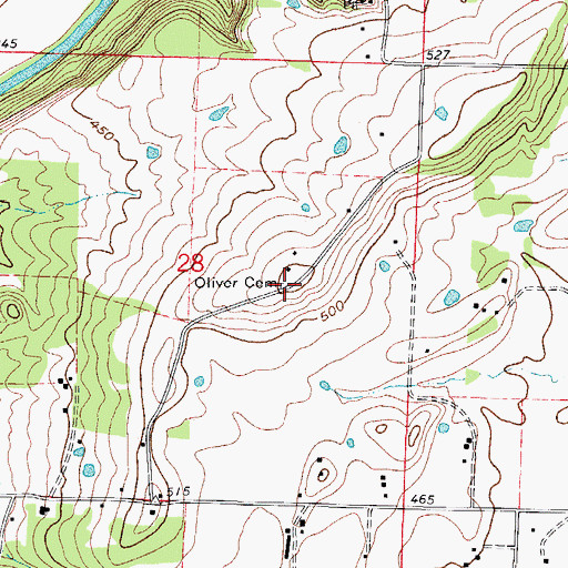 Topographic Map of Oliver Cemetery, AR