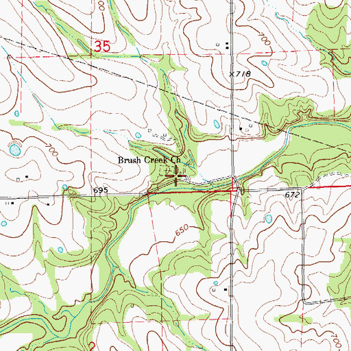 Topographic Map of Brush Creek Church, MO