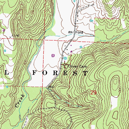 Topographic Map of Oliver Cemetery, AR