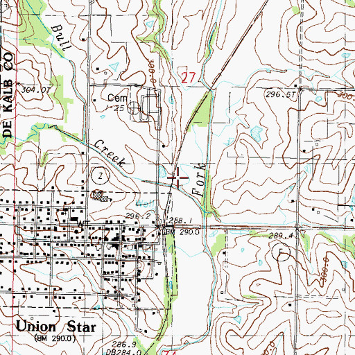 Topographic Map of Bull Creek, MO