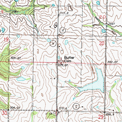 Topographic Map of Butler Cemetery, MO