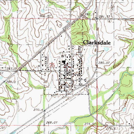 Topographic Map of Clarksdale, MO