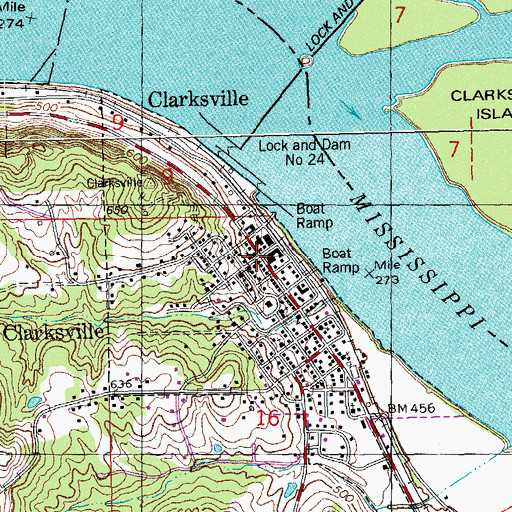 Topographic Map of Clarksville, MO