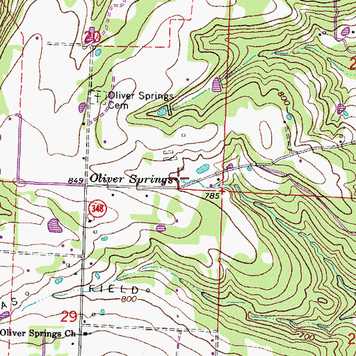 Topographic Map of Oliver Springs, AR