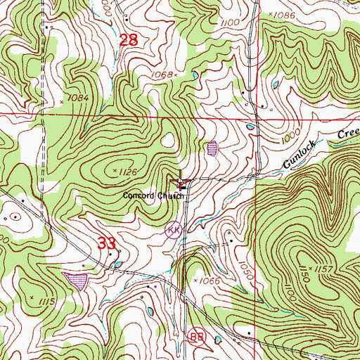 Topographic Map of Concord Church, MO