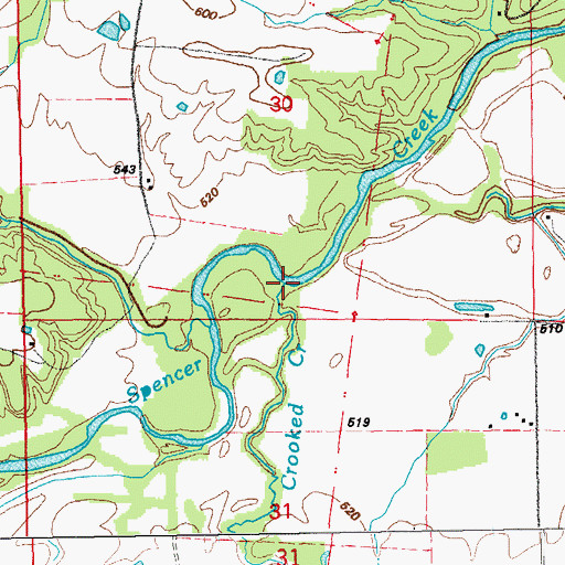 Topographic Map of Crooked Creek, MO
