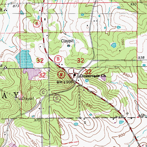 Topographic Map of Crossroads Church, MO