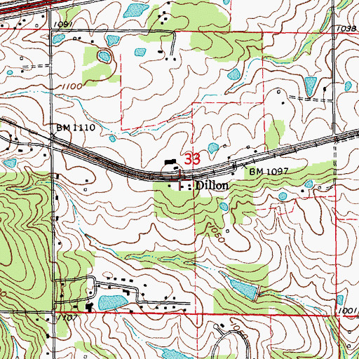 Topographic Map of Dillon, MO