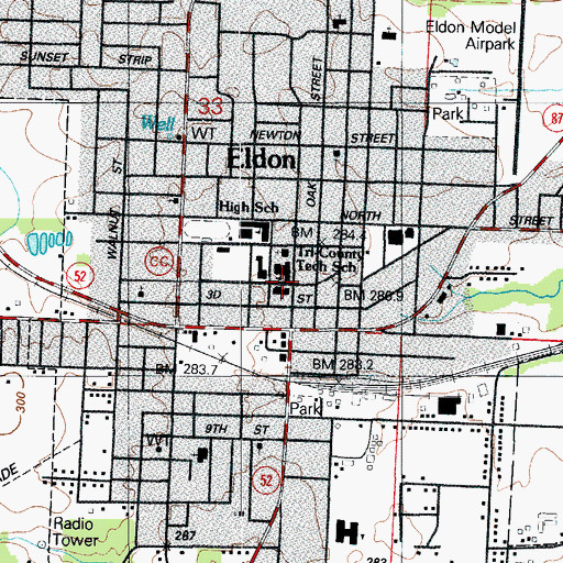 Topographic Map of Eldon, MO