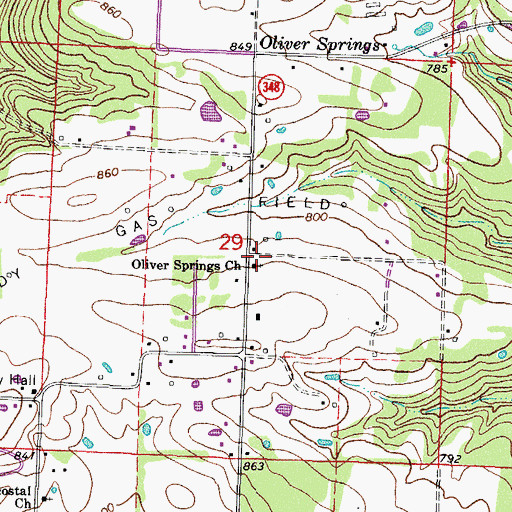 Topographic Map of Oliver Springs Church, AR