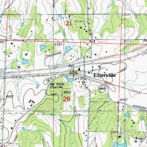 Topographic Map of Etterville, MO