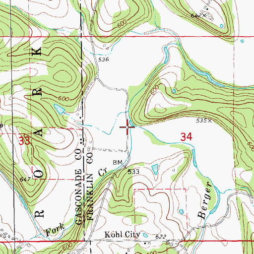 Topographic Map of Fork Creek, MO