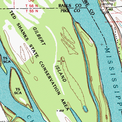 Topographic Map of Gilbert Island, MO