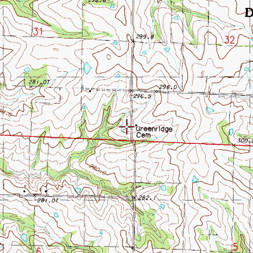 Topographic Map of Greenleaf Church (historical), MO