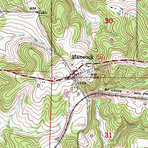 Topographic Map of Hancock, MO
