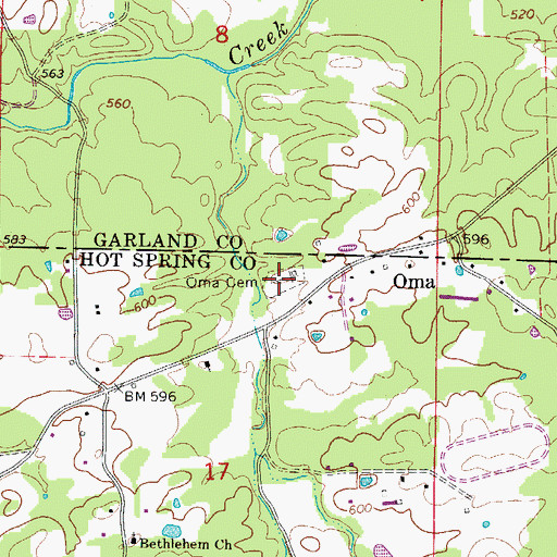 Topographic Map of Oma Cemetery, AR
