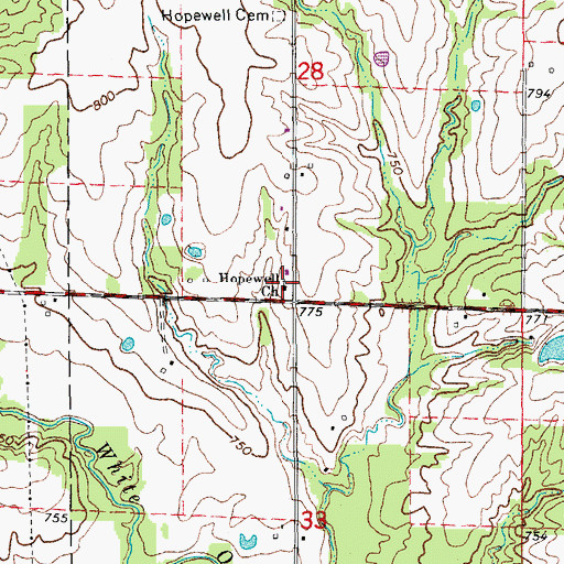 Topographic Map of Hopewell Church, MO