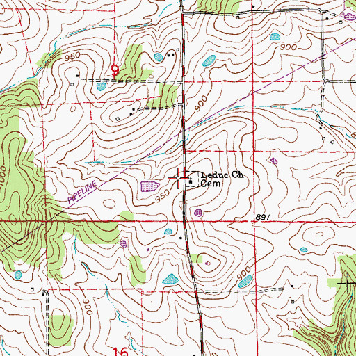 Topographic Map of Leduc Church, MO