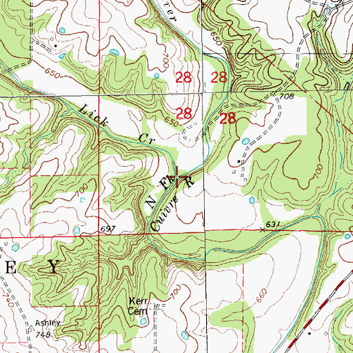 Topographic Map of Lick Creek, MO