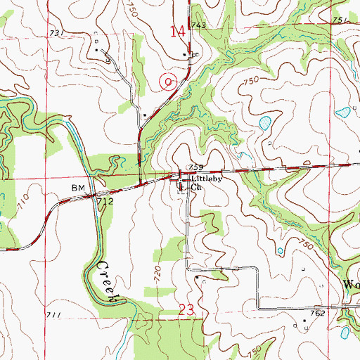 Topographic Map of Littleby Church, MO