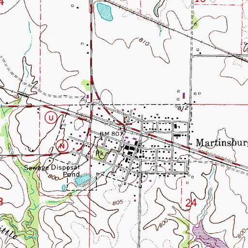 Topographic Map of Martinsburg, MO