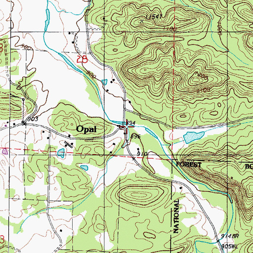 Topographic Map of Opal, AR