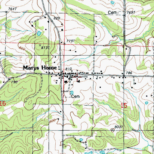 Topographic Map of Marys Home, MO