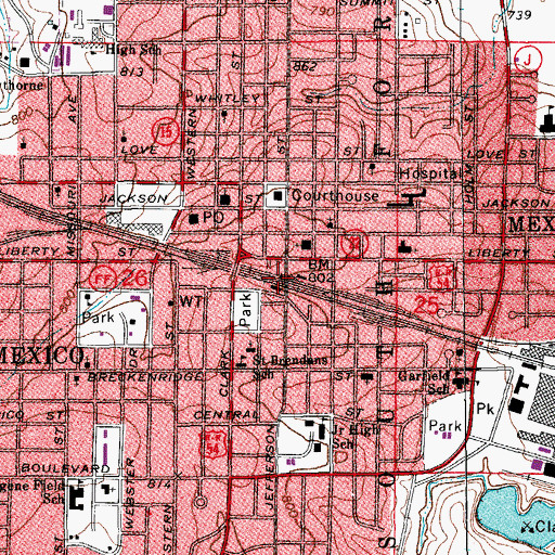 Topographic Map of Mexico, MO